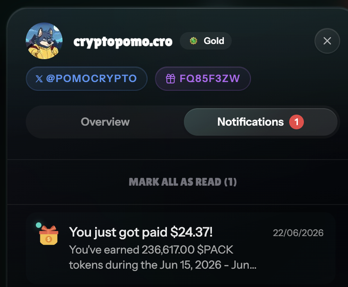 The image shows a screenshot from an app called "Amplify" that displays information about a recent payment made by a user named "Wolfswapdotapp". The app has been used to create content for the user, who has earned $24.37 in rewards. The post also mentions that the Amplify rewards were received on August 15, 2026.