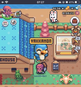 A pixelated creature-catching game interface displays "YAKKAMON" alongside a character sprited above a pool, with in-game currency values of "9136.4" and "8" shown. The image directly illustrates the post about Yakkamon, a Web3 creature capture game by the Sunflower creators, showing its retro Pokémon-style gameplay.