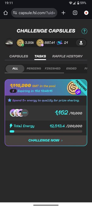 A screenshot from the Step'n app shows a 'Challenge Capsules' tasks page with a pool of 1,115,200 GMT expiring in 15 days and a 'CHALLENGE NOW!' button.