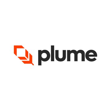 The image shows the Plume logo, featuring an orange stylized feather icon next to the brand name "plume" in black lowercase text. This logo represents the blockchain platform mentioned in the announcement, which has partnered with FalconX to launch the FALX onchain structured credit vault providing access to overcollateralized prime brokerage loans.