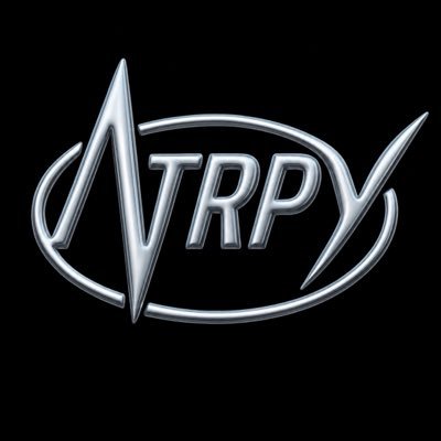 A sleek, metallic silver logo displays the text "NTRPY" in bold, stylized lettering, framed within an oval design on a black background. The polished, futuristic emblem aligns with the post's promotion of the @0xNTRPY project as a potential promising free mint on Robinhood.