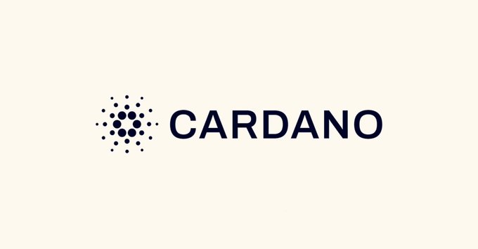 The image displays the Cardano logo featuring a circular dot pattern symbol alongside the "CARDANO" wordmark in dark navy lettering on a cream background, visually branding the announcement of the successful Van Rossum hard fork activation for the Cardano blockchain.