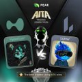 The image is a promotional graphic for an AITA trading competition, set against a dark background with teal and purple accents. It features the text "AITA" at the top alongside an NVIDIA logo, with the phrase "CHALLENGE ACCEPTED" displayed on a smartphone screen. Several smaller screenshots highlight the app's interface, including a bar chart, a profile page with the name "Andrei" and a meme-style character, and a blue avatar icon. At the bottom, the text reads "Trade, Compete, and Journal all in one place," accompanied by app store icons for downloading the platform. The graphic effectively showcases the trading app's features, aligning with the post's message about using AITA for trading, competition, and journaling.