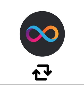 The image features an infinity symbol logo in vibrant pink, blue, and orange colors on a dark circular background, with an exchange/sync icon beneath it. This likely represents the comparison platform facilitating a vote or discussion between the $ICP and $KAS communities, prompting users to determine which has the stronger community.