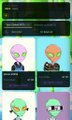 Blurry dark image showing what appears to be a meeting interface with green alien-like avatars in colorful boxes.