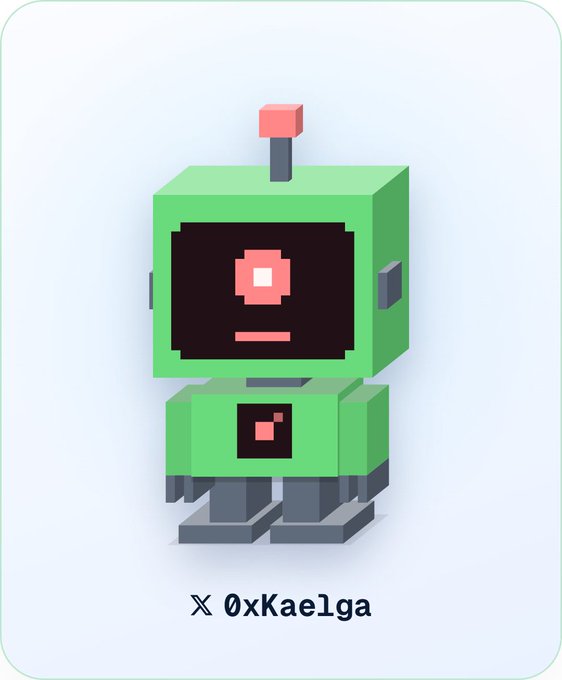 A blocky green robot mascot with a red antenna and chest display appears above the text “X 0xKaelga.” It illustrates the post about Conso bots running mobile nodes on Sui, offering access to the Conso miner app and a 25% zap-mining boost.