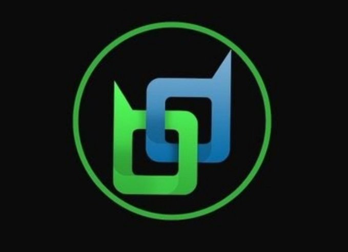 A logo featuring interlocking green and blue shapes enclosed within a green circle on a black background.