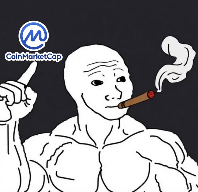 The image shows the classic "Wojak" meme character smoking a cigar with a confident expression, alongside the CoinMarketCap logo. The post promotes "$WOJAK" as the "best project right now," with the meme character serving as a bullish visual representation of confidence in the cryptocurrency.
