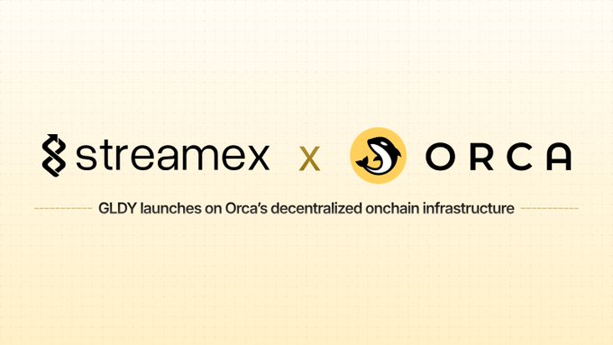 The image shows a white background with two black logos on it - one for Streamex and another for Oracle. These logos are positioned below each other, creating an open layout, possibly suggesting a partnership or collaboration between the two companies. The text above these logos mentions "Streamex @orca_so We’re excited to partner with Orca to launch 
a 24/7 onchain secondary liquidity infrastructure for GLDY on Solana." This could potentially be a marketing campaign or an announcement about the collaboration between Streamex and Oracle.