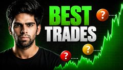 Thumbnail-style graphic featuring a man with the text 'BEST TRADES' alongside question marks and a green upward-trending chart line.