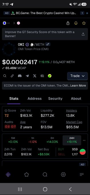 The image shows an app screen with various stock market data displayed. It appears that there are two stocks being tracked, one of which has a price of $0.24 per share while the other has a price of $0.37 per share. The stock prices have been fluctuating over time, and it seems like the user is interested in analyzing these trends to make informed decisions about their investments.