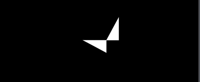 A minimalist logo featuring two white triangular shapes forming an angular design against a black background.