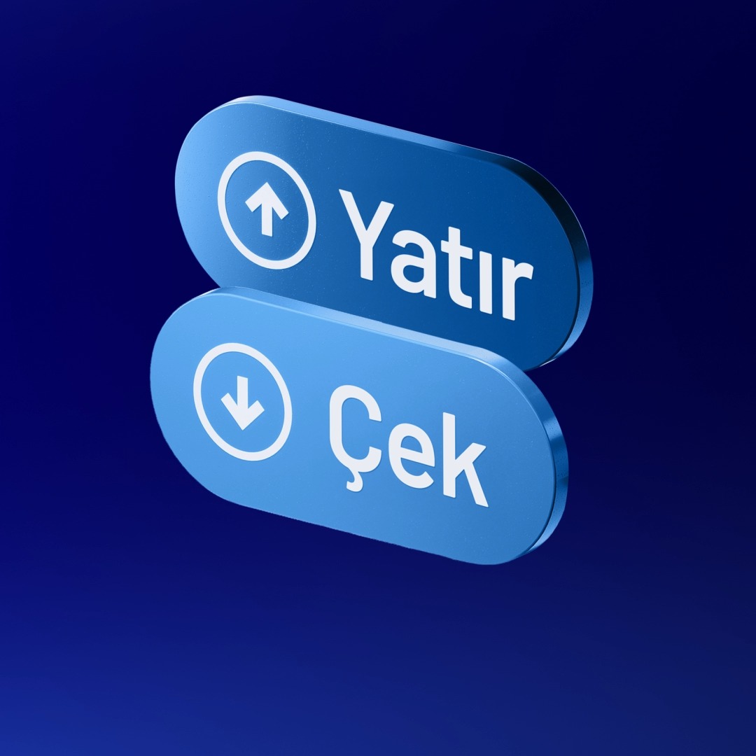 Two blue buttons labeled "Yatır" (deposit) and "Çek" (withdraw) with up and down arrows respectively, representing the redesigned deposit-withdraw interface for easier transactions.