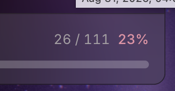 The image displays a progress tracker showing "26/111 23%" with a partially filled purple bar, dated Aug 31, 2025, likely tracking spin or pull volume. This relates to the post's observation about elevated spin volume, as the 23% completion suggests the pulls are still ongoing at a steady pace.