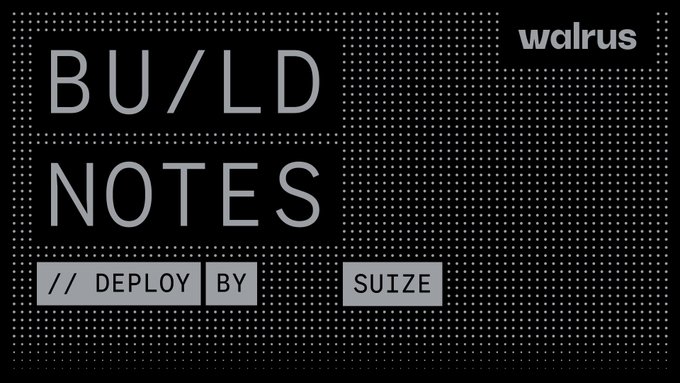 A title card for 'Build Notes' by Walrus, featuring the text '// DEPLOY BY SUIZE' on a dark pixelated background.