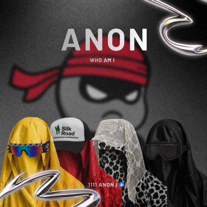 The image features a group of people wearing masks, with one person wearing a red bandana that says "Anon" on it. The other individuals are dressed in various costumes or outfits, including a yellow cape, a black cape, and a white scarf. They appear to be posing for the photo together. The background is dark gray, which contrasts with the colorful attire of the people in the image.