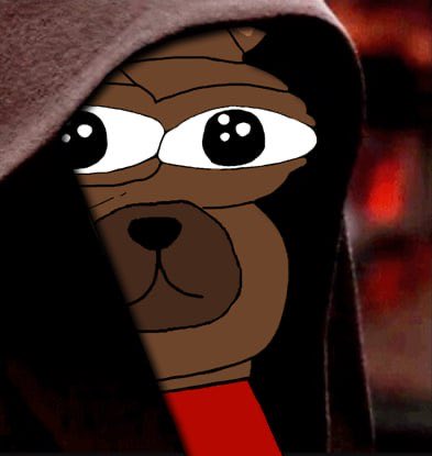 A cartoon dog with large sparkling eyes peeks out from under a dark hood, evoking a "Jedi master" or secretive sage aesthetic, perfectly matching the cryptic "$BOBO coded" message. The character's mysterious, all-knowing expression suggests insider knowledge about the BOBO ticker.