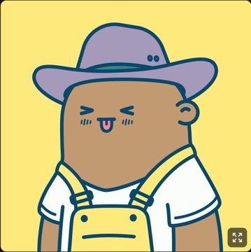 A cute cartoon character wearing a purple hat and yellow overalls sticks out their tongue against a yellow background.