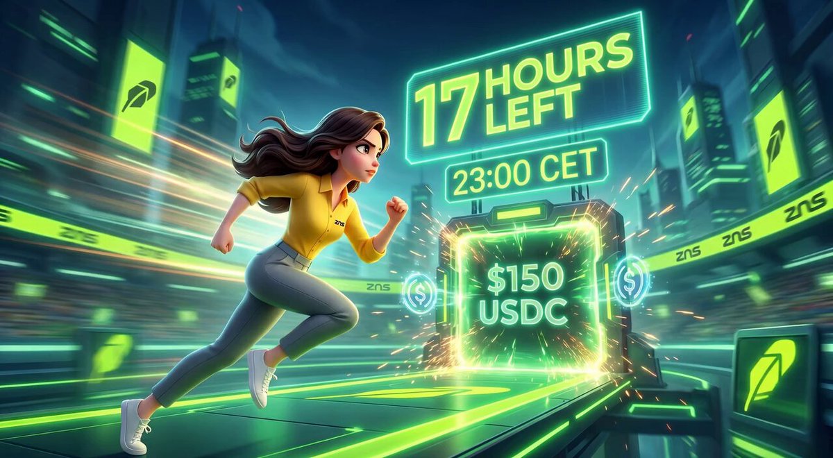 The image features a woman running in the middle of an office, wearing a yellow top and gray pants. The background shows various buildings and signs with information about Robinhood Streak Wars and Robinhood Streak War. It appears that Robinhood has just ended their streak wars for $150 USDC, and players are encouraged to extend their streaks by pressing the "Extend your streak" button on the image.