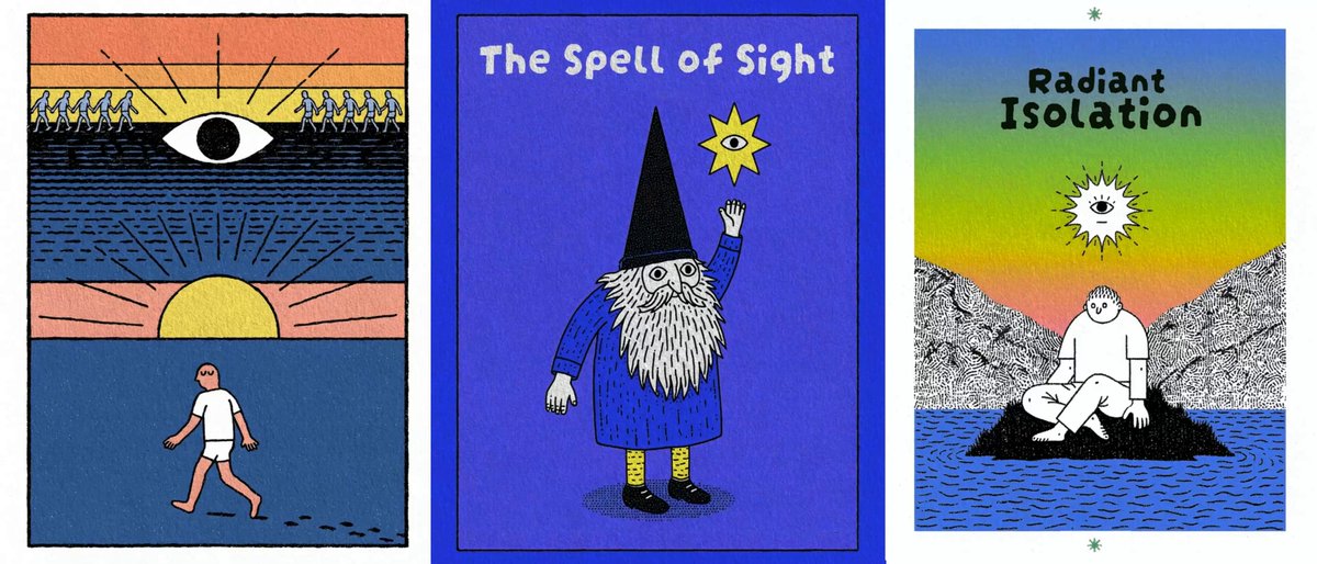 The image features three posters, each with a different illustration of a wizard or gnome character against various backgrounds. The first poster has an illustration of a wizard holding a crystal ball, while the second poster depicts a gnome sitting atop a mountain. The third poster shows a gnome standing on top of a cliff and holding a crystal ball in his hand. These posters are part of a collection by @TransientLabs that showcases their artistic skills and creativity.