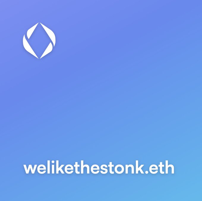 A blue gradient background featuring a white geometric logo at the top and the text 'welikethestonk.eth' at the bottom.