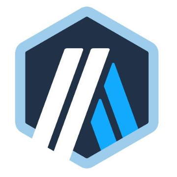 A hexagonal logo featuring a stylized "A" formed by white diagonal stripes alongside cyan mountain peaks, representing the Arbitrum blockchain ecosystem. The image illustrates the post's celebration of Arbitrum's 5-year anniversary and its connection to Robinhood Chain's fee generation and revenue-sharing model.
