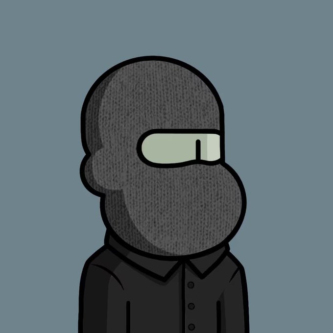 A cartoon figure in a gray ski mask and black shirt is shown against a blue background, with the masked character embodying the anonymous, lone-holder persona referenced in the caption's declarations of being the sole holder of the $npconchain token, regardless of its popularity.
