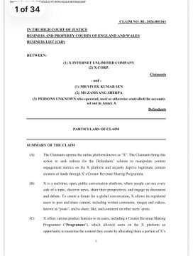 A legal document titled "IN THE HIGH COURT OF JUSTICE BUSINESS AND PROPERTY COURTS OF ENGLAND AND WALES BUSINESS LIST (ChD)" addressed to companies including Mr. Vinod Kumar Sen and Mr. Zakwan Shreffa.