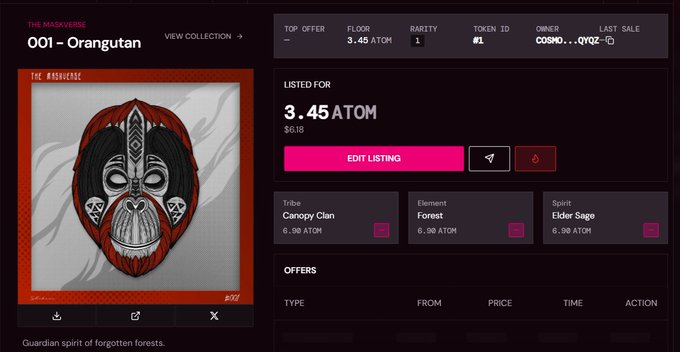 The image shows a screenshot of a web page that has a picture of an orangeangutan mask displayed. The mask resembles a skull, and it is shown against a purple background with white text. There are also several other posts related to this mask in different parts of the webpage's structure.