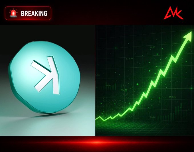 Breaking news graphic showing the XRP (XRP) cryptocurrency logo alongside a green rising price chart on a dark background with an MK watermark.