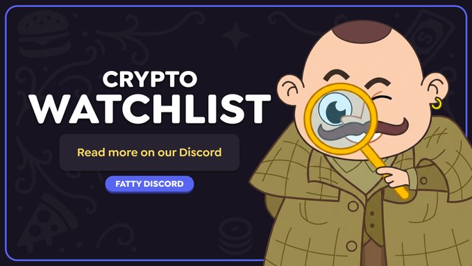 A cartoon detective character with a magnifying glass stands beside the bold text "CRYPTO WATCHLIST," with buttons reading "Read more on our Discord" and "FATTY DISCORD." The banner promotes upcoming crypto events including HOOD Summit '26, Hyperliquid's USDC deal, and Ethena's investor unlock, tying the "watchlist" theme to the week's key industry developments.