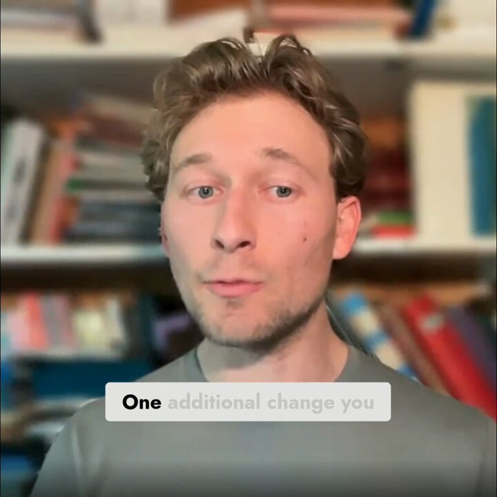 The image features a man with brown hair wearing a grey shirt who appears to be making a funny face or showing off his teeth while looking at the camera. The caption of the image reads "One additional change you can make". This suggests that there is an ongoing discussion about how to improve the efficiency and speed of transactions in a blockchain application, as indicated by the post's title.