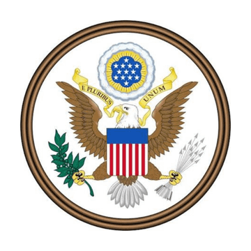 The image displays the Great Seal of the United States, featuring the bald eagle holding olive branches and arrows with the "E Pluribus Unum" banner and 13-star shield, symbolizing the U.S. government's role in the seized crypto transfers mentioned in the post.