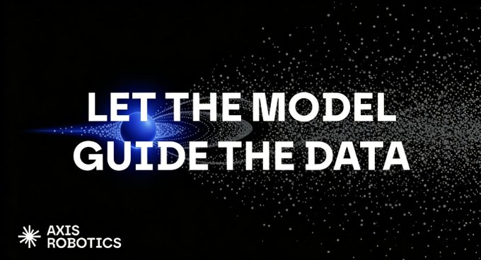 Axis Robotics promotional image with the slogan 'LET THE MODEL GUIDE THE DATA' in white text on a dark background featuring a stylized blue globe and particle effects.
