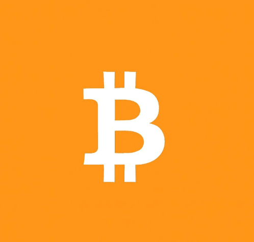 The Bitcoin logo, a white 'B' with vertical strokes, on a solid orange background.