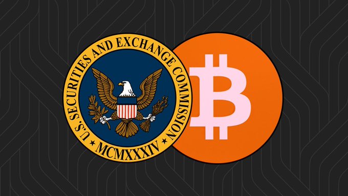 The image shows the U.S. Securities and Exchange Commission (SEC) seal alongside an orange Bitcoin (₿) logo, symbolizing the regulatory body's involvement with cryptocurrency. The caption ties directly to the news that the SEC is voting on proposed regulations for crypto asset token issuance and sales, highlighting the intersection of government oversight and digital currency.