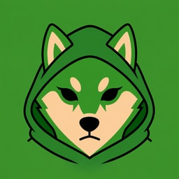 A minimalist digital illustration of a tan dog or wolf face with pointed ears wearing a green hoodie, set against a solid green background.