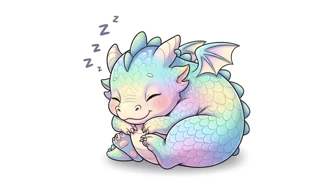 A sleeping pastel rainbow dragon curls up with "Zzz" floating from its head, symbolizing the peaceful, consistent rest that the post advocates for through @sleepagotchi's focus on steady sleep schedules rather than total hours.