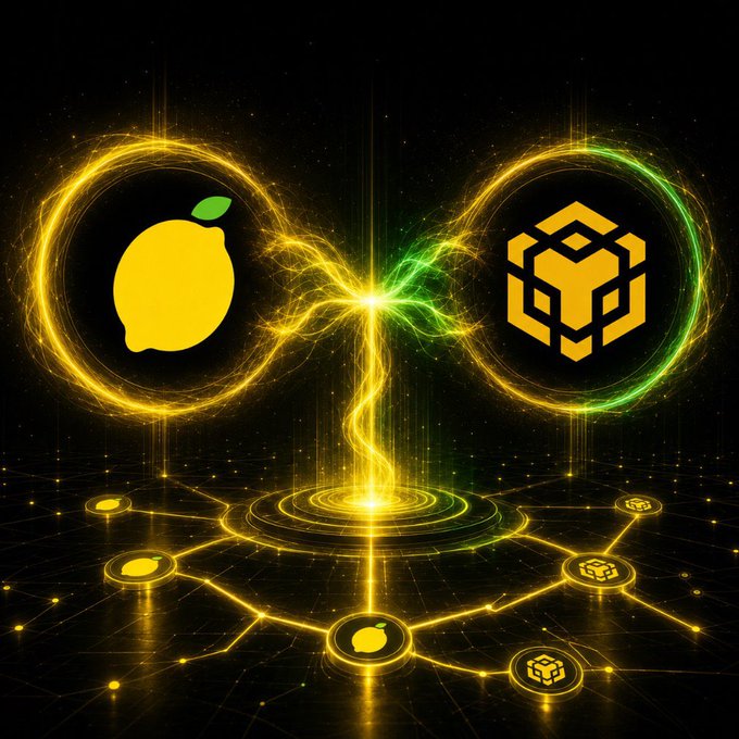 The image depicts a glowing, futuristic digital scene featuring a yellow lemon logo (representing $LEMON) on the left connected by an energy beam to a cube-like tokenized logo on the right, symbolizing the "tokenized stock pairs" concept mentioned in the post. Below, a networked grid of circular icons (including the lemon and cube symbols) illustrates the launchpad's ecosystem of tokenized assets and fair launches on Robinhood Chain.