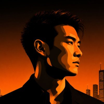A dramatic profile portrait of a young man with dark hair against a vivid orange backdrop featuring a city skyline silhouette. The bold, stylized image complements the giveaway post's energetic promotional tone, likely serving as an attention-grabbing header for the crypto giveaway.