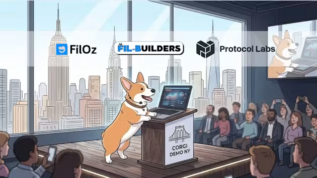 The image features a cartoon dog standing at a podium, giving a speech or presentation while holding a laptop computer. The scene takes place in front of an audience who are attentively listening to the dog's words. In the background, there are two buildings visible, one on each side of the stage where the dog is speaking. The text "Builders shipping AI agents, data pipelines and agentic workflows" can be seen near the bottom right corner of the image, possibly indicating a connection between the dog's speech and the world of technology or business.