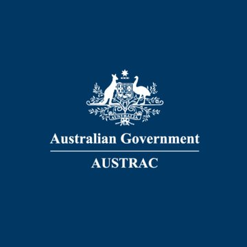 The image shows the official logo of the Australian Government's AUSTRAC (Australian Transaction Reports and Analysis Centre), featuring a navy blue background with the white Commonwealth Coat of Arms above the text "Australian Government" and "AUSTRAC." The image relates to the post by visually representing the regulatory authority that has suspended Cryptolink's crypto ATM operations due to compliance concerns.