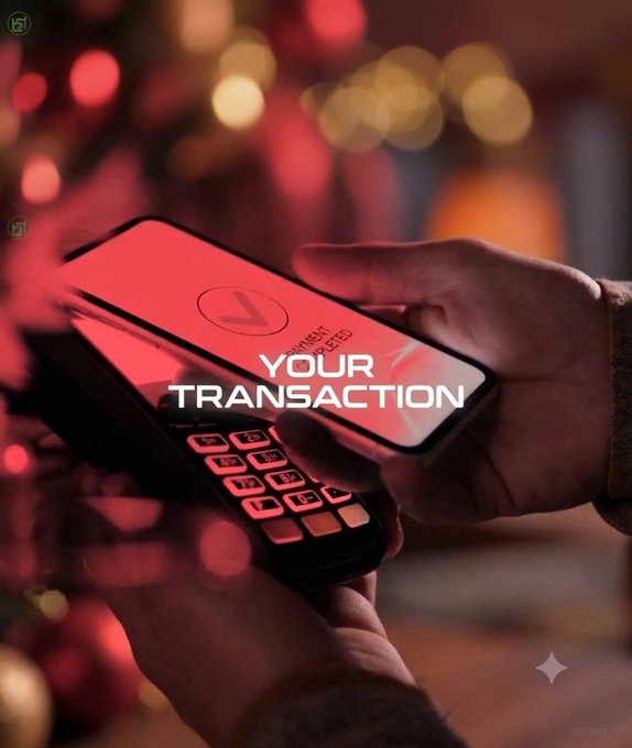 A close-up image of hands holding a smartphone over a payment terminal, with the text 'YOUR TRANSACTION' overlaid and a red-toned, blurred background.