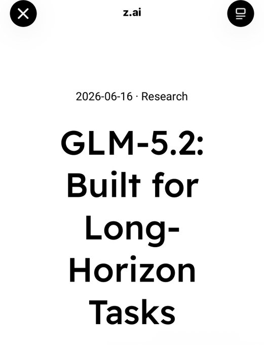 The image shows a white background with black text that reads "GLM 5.2 Built for Long horizon Tasks". The text is centered against a light brown background.
