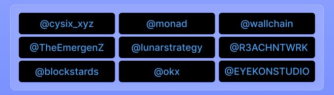 The image features a large rectangular graphic with the word "social" at the top, followed by different social media logos and icons such as "@taiyoo - cysic_xyz", "@bigchog @0xHvdes", "@MrTimister @emergenz", "@MarvinHarryP @waleswoosh @R3ACHNTWRK @bastien0x", "@Telcier @digiii @EYEKONSTUDIO".