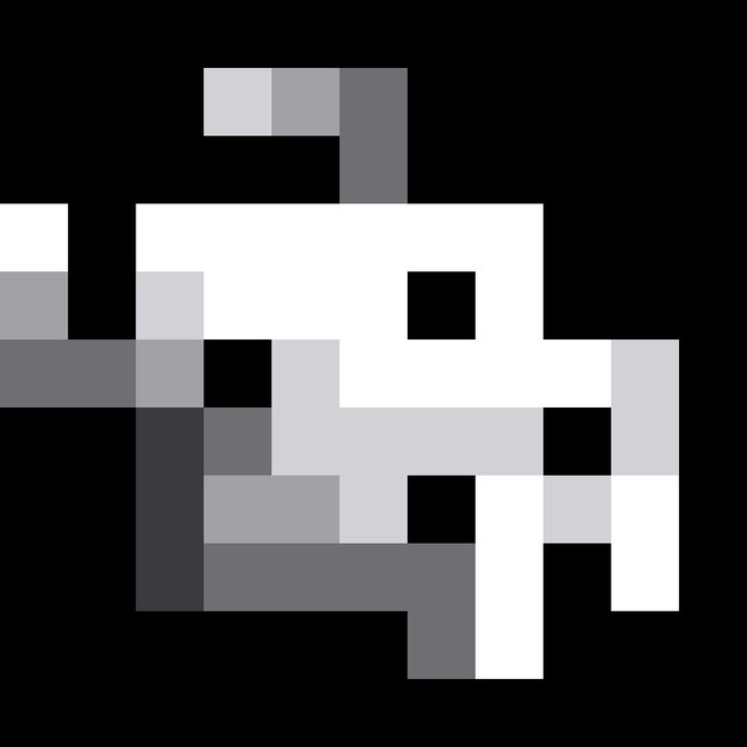 A simple grayscale pixel art sprite of an unidentified creature or object on a black background.