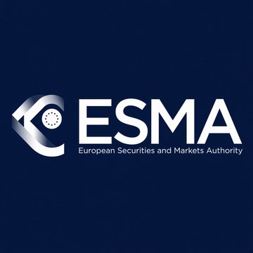 The image shows the European Securities and Markets Authority (ESMA) logo on a dark blue background, featuring a stylized silver emblem with a circle of stars and the bold white text "ESMA" alongside its full name. This logo directly relates to the post, as ESMA is the regulatory body that issued the statement regarding Polymarket and Kalshi's lack of authorization to operate event contracts in the EU.