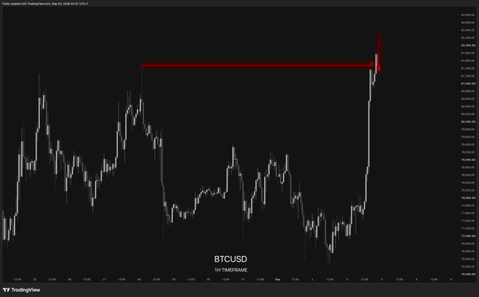 A BTCUSD 1H candlestick chart from TradingView shows Bitcoin's sharp breakout above the ~$81,000 resistance level, with a red arrow projecting further upside—capturing the bullish momentum referenced in the "Fun bull market" caption.