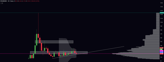 A TradingView chart for WIFUSDC on the 1-day timeframe showing a candlestick pattern with a rising trend line and volume profile.