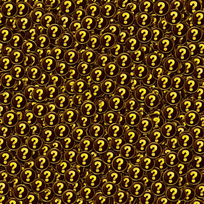A repeating digital pattern filling the frame with brown circular icons, each containing a glowing yellow question mark.